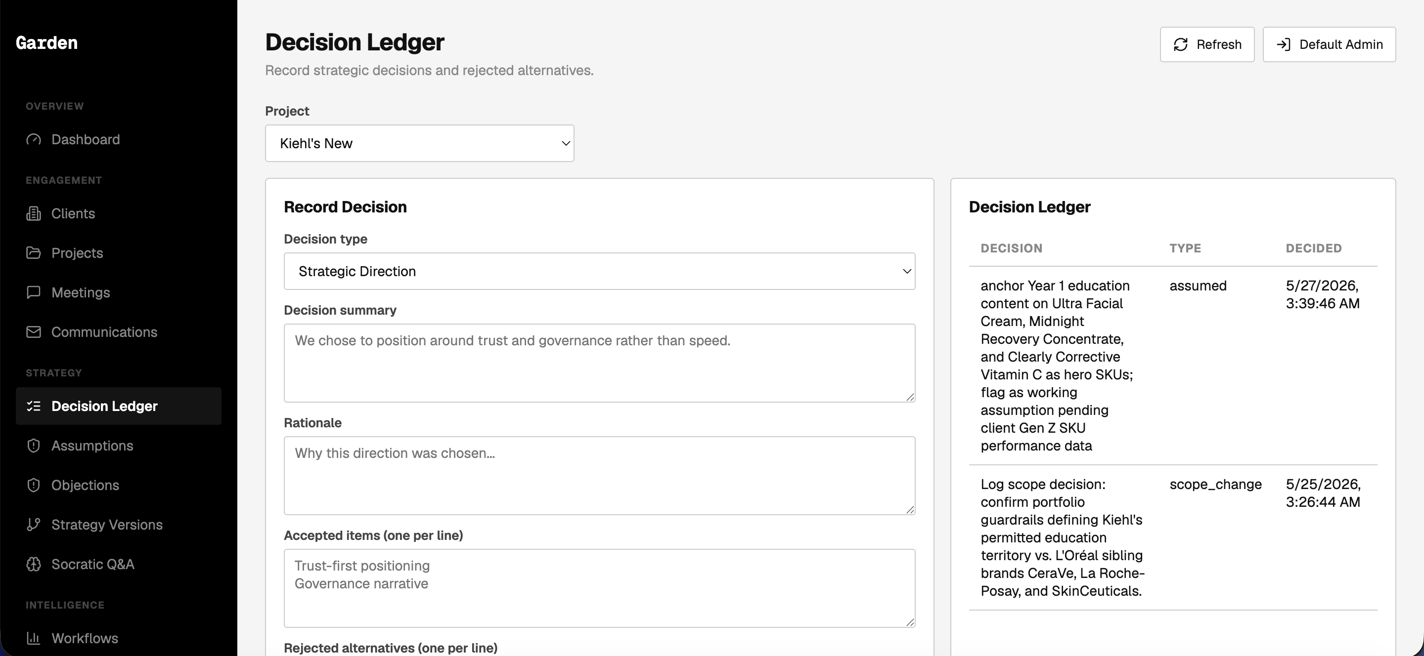 Decision Ledger interface