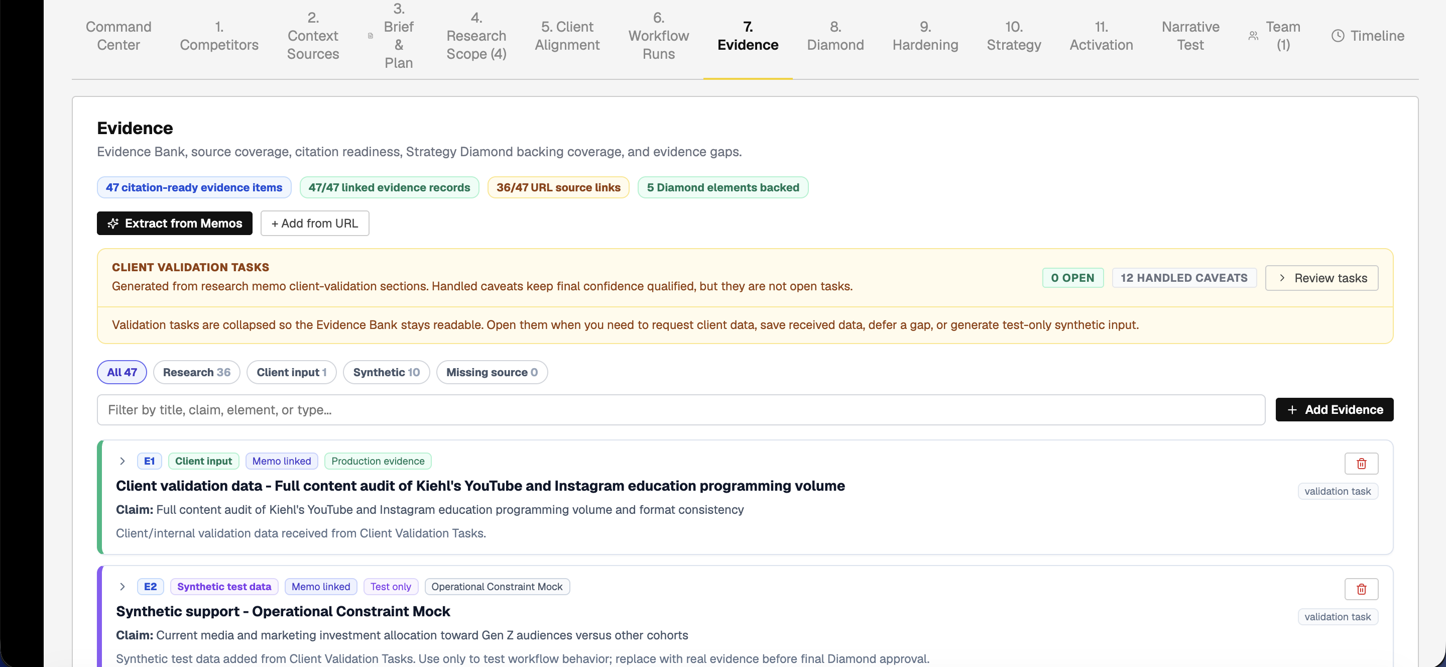 Evidence walkthrough interface