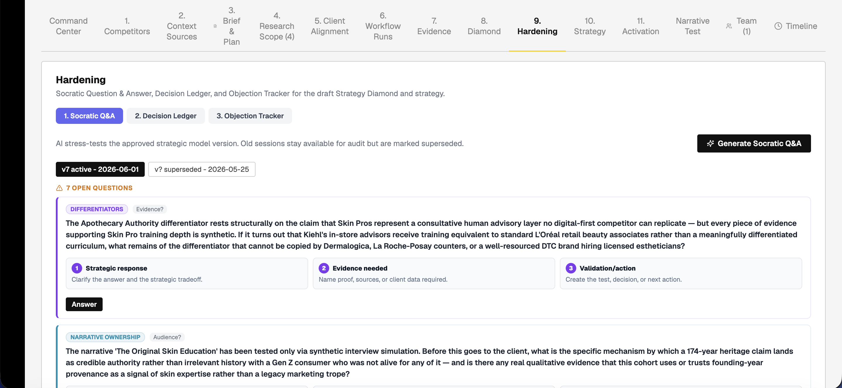 Hardening walkthrough interface