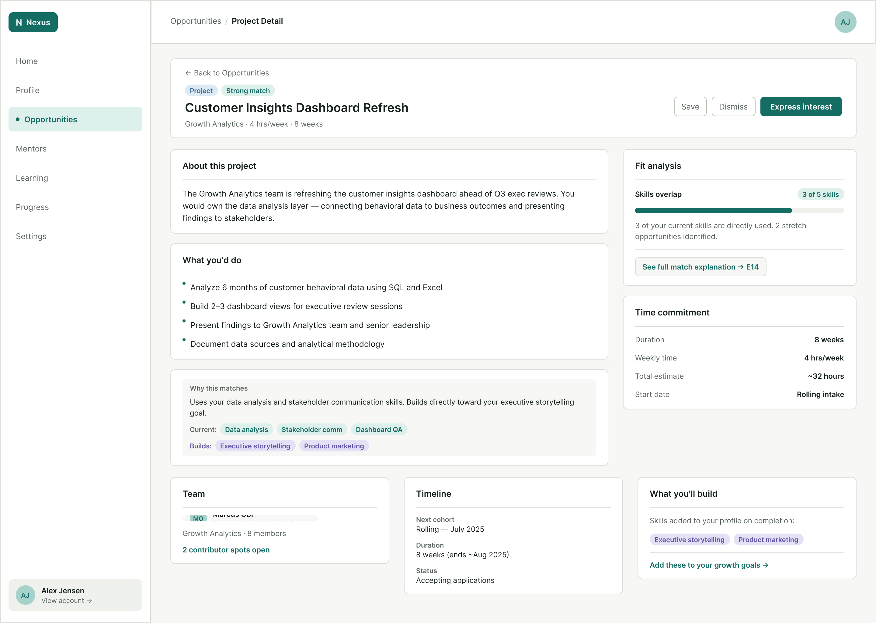 Nexus project detail screen for an available opportunity.